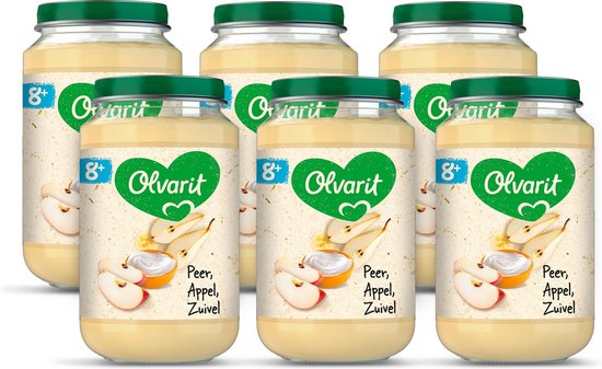 Olvarit Fruithapje 8+ Maanden - Peer Appel Zuivel - 6 x 200g van Olvarit