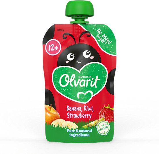 Olvarit Knijpfruit 12+m Aardbei Banaan Kiwi 100 gr van Merkloos