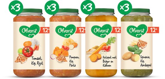 Olvarit Variatiemenu Babymaaltijd 12+ Maanden – Versie 1 - 4 Smaken – 12 x 250g van Merkloos