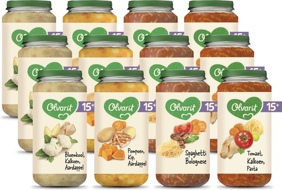 Olvarit Variatiemenu Babymaaltijd 15+ Maanden - Versie 2 - 4 Smaken - 12 x 250g van Merkloos