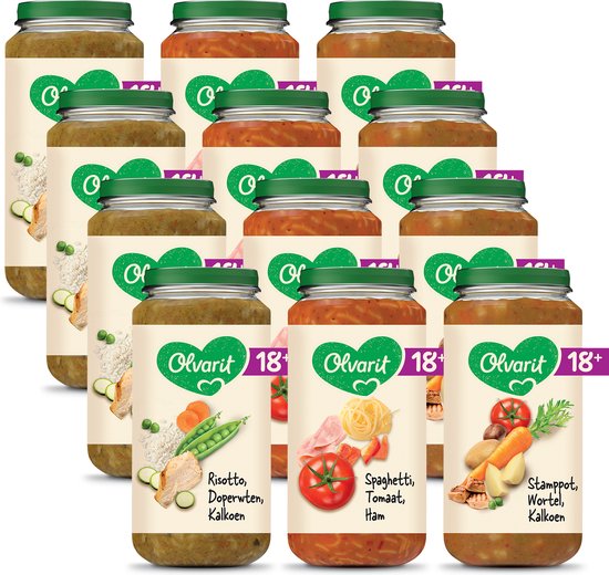 Olvarit Variatiemenu Babymaaltijd 18+ Maanden - 3 Smaken - 12 x 250g van Merkloos