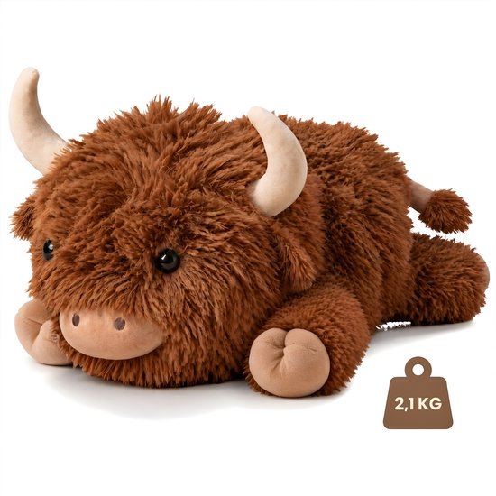 Olyza Verzwaringsknuffel Hoogland Koe - Verzwaarde Knuffel - 2.1kg/60cm - Weighted Stuffed Animal - Voor kinderen & volwassenen - Sensorisch Speelgoed - Plushie - Zware Knuffel - Slaapknuffel - Anxiety Knuffel