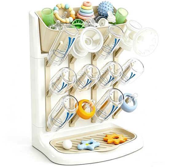 Omgoods - Babyfles Droogrek - Ruimtebesparende Staande Droger voor Babyaccessoires in Beige