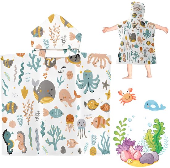 Omgoods - Kinder Poncho Badhanddoek met Kap voor 2-8 Jaar