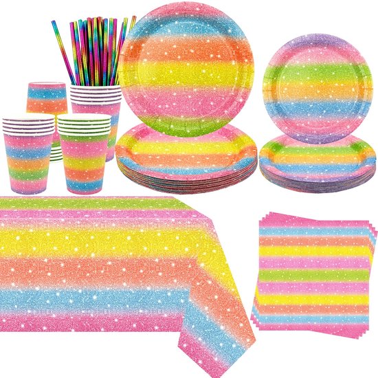 Omgoods - Rainbow Party Servies Set voor 20 Personen - Compleet Decoratiepakket