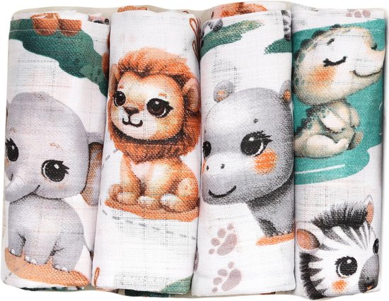 Omgoods - Set van 4 Musselin Doeken voor Baby's, 70 x 80 cm