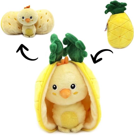 Omkeerbaar Pluche Dier - Knuffel Kuiken - Spelen en Knuffelen - 2-in-1 Ontwerp - 24 x 14 x 10 cm van Merkloos