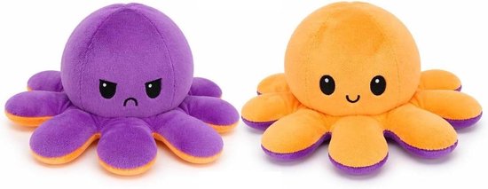Omkeerbare Octopus Knuffel - Dubbelzijdige Pluche - Gevoelens Uiten - Twee Emoties - 30 cm - Oranje Paars
