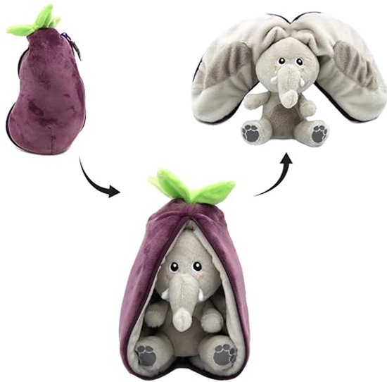 Omkeerbare Pluche Olifant - Baby Snoep Velvet Olifant/Aubergine van KnuffelBoo