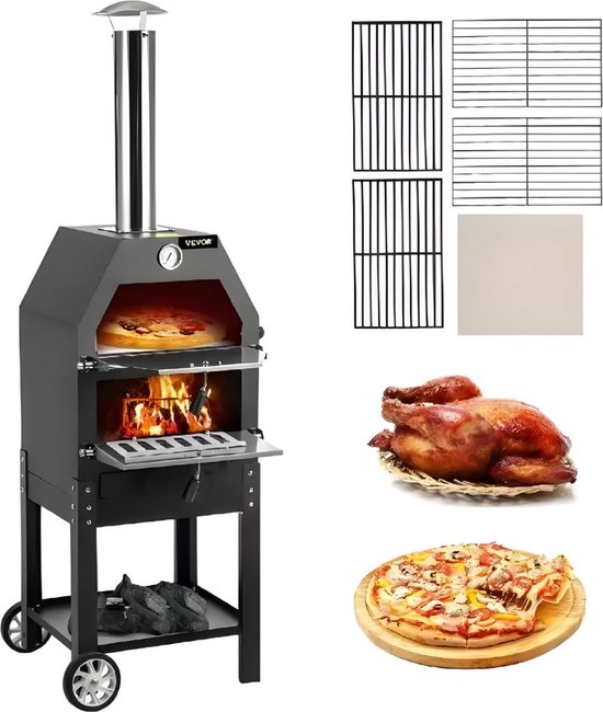 Onderweg online - Luxe BBQ - Pizza oven - 2-in-1 - Houtoven - Pizzasteen - Houtskool BBQ - 45.8x46.4x141.8 cm van Onderweg online