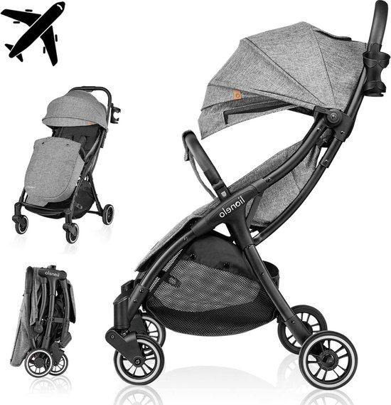 One Wandelwagen - Wandelwagen voor kinderen van 0 tot 4 jaar - Licht en opvouwbaar - Rugleuningverstelling - Voetenzak - Klamboe - Tas - Wielen met schokdempers Buggy inklapbaar vliegtuig van One