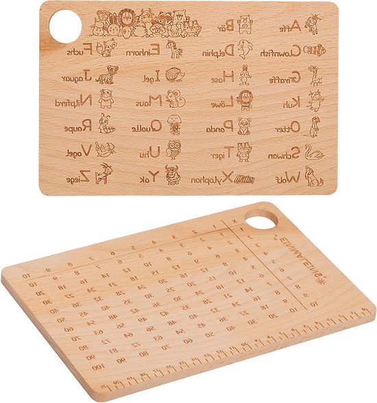 Ontbijtbord Leren - Houten Plank - Spelend Leren - Dubbelzijdig Ontwerp - 23 x 15 cm - Natuurlijk Hout