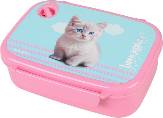 Ontbijtbox Katje - Broodtrommel Kinderen - Lunch Meenemen - Dubbele Slot - 18 x 13 x 6 cm - Roze
