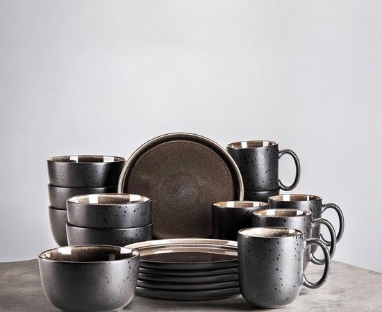Ontbijtset, aardewerk NIARA zwart/grijs van Woonexpress.