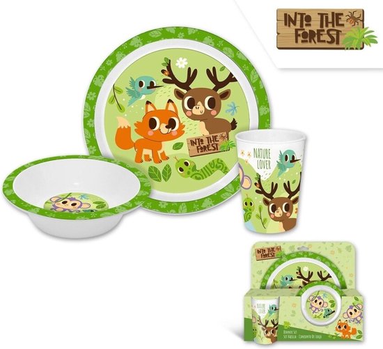 Ontbijtset Melamine - Into The Forrest - Met vos, Vogels & Hert - Bord, beker en kom van Mepal