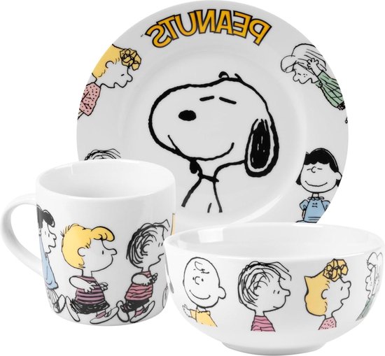 Ontbijtset Snoopy Family - 3-delige servies set van porselein in wit borden set van Ppd.