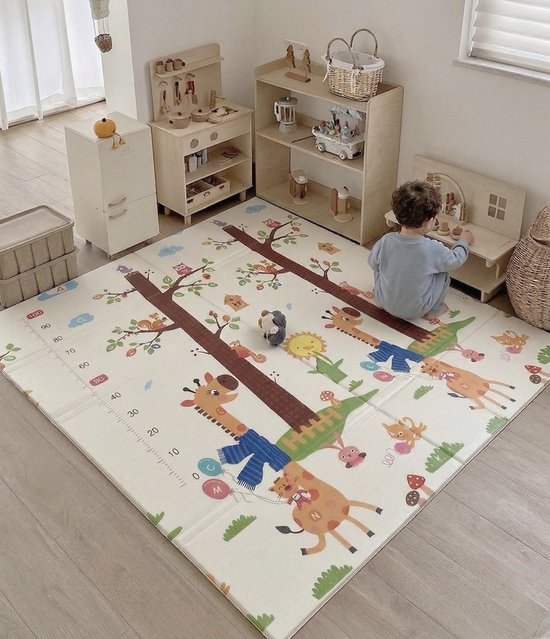 OODBLUE XL Baby Speelmat 200x180 cm – 2 cm Extra Dik – Dubbelzijdig Speelkleed – Opvouwbaar – XPE Foam – Waterdicht – Antislip – Baby Play Mat – Dierentuin & Bosdieren van Merkloos
