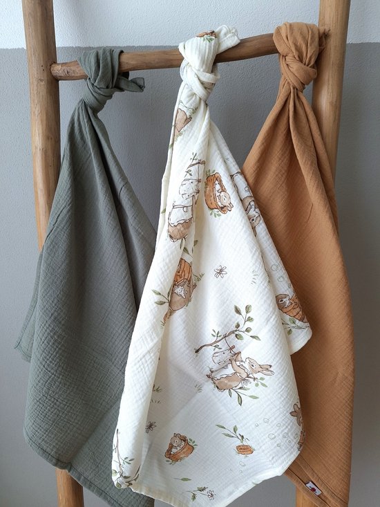 Oogappel Konijn Badtijd Hydrofiel Starterset (9-Delig) Kraam Cadeau-Ecru-Groen-Karamel van Merkloos