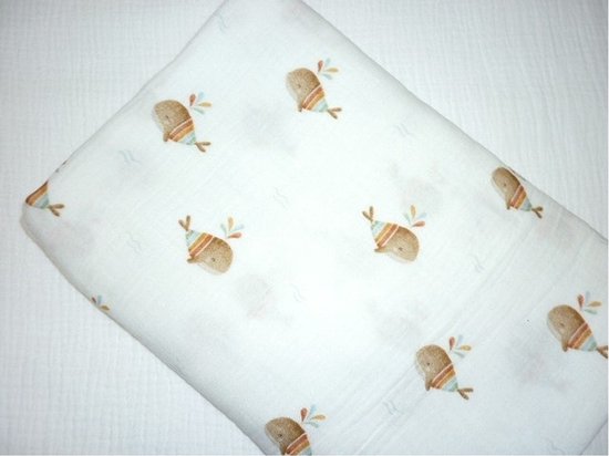Oogappel Walvis Cottonsoft Hydrofiele Doek XL -120x120 cm-Baby Inbakerdoek-Grote Swaddle Hydrofiele Luier-Kraam Cadeau-Offwhite