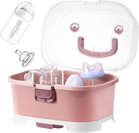 Opbergbox Babyflessen - Flessenrek Baby - Babykamer Organiseren - Met Afvoerbak - 35.7 x 23.7 x 17.6 cm - Roze