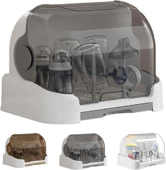 Opbergdoos Babyflessen - Droogrek Flessen - Babyvoeding Organiseren - Stofdichte Hoes - 315 x 255 x 25 cm - Wit/Grijs/Bruin
