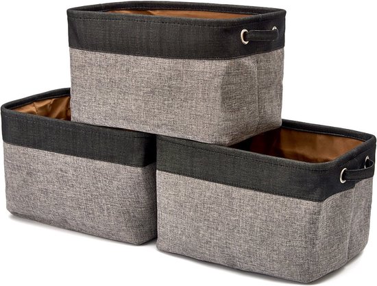 Opbergdoos van linnen, opvouwbare 3-delige set, bewaarmand met handgrepen van Sanan.