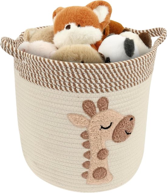 Opbergmand Katoen - Speelgoedmand Kinderkamer - Organiseren van Spullen - Zacht en Vloervriendelijk - 30 x 28 cm - Grijsachtig Wit