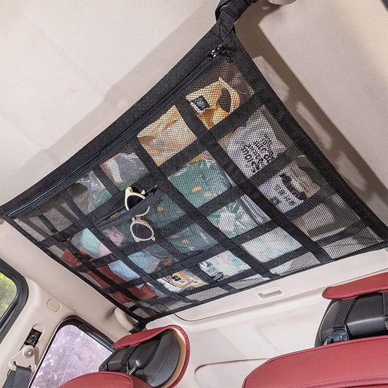 Opbergnet voor kofferbak autodak - Organizer-nettas - Kofferbaknet auto bagagenet -Kofferbak organizer auto - Bagagenet - Cargo organizer - Scheidingsnet - 90x60cm - Zwart van Merkloos