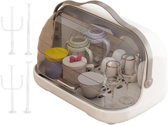Opbergrek Babyflessen - Drogen Organizer - Hygiënisch Drogen - Stofvrij Deksel - 29x28x29 cm - Crèmekleurig