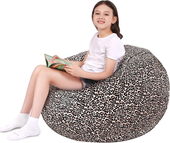 Opbergzak Knuffels - Zitzakhoes Pluche - Speelgoed Opbergen - XL Groot Formaat - Machine Wasbaar - Léopard Velvet