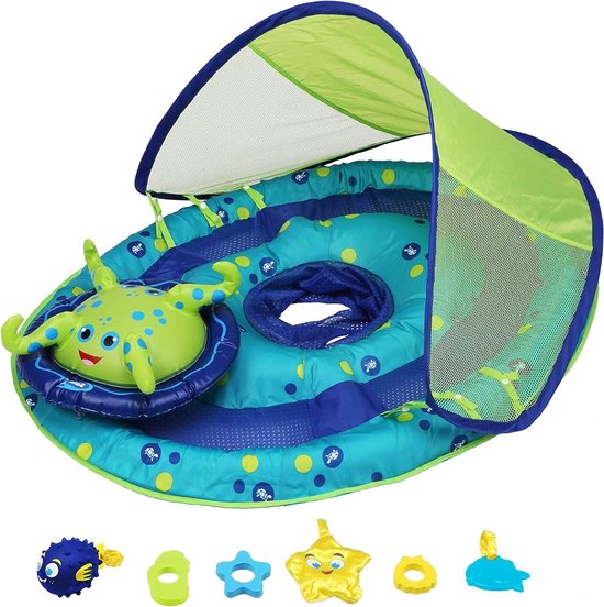 Opblaasbaar Baby Zwembad - Activity Center Baby - Waterpret Baby - Met Zonnedak - 86x76x52 cm - Blauw