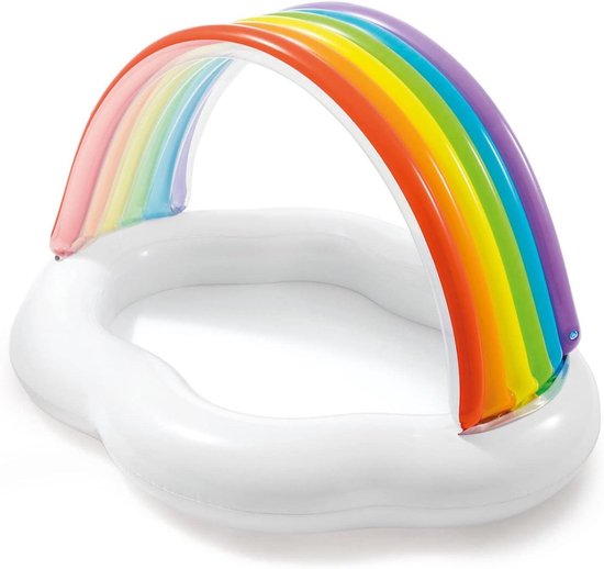 Opblaasbaar Baby Zwembad - Kinderbadje Regenboog - Waterpret Buiten - Met Dak - 82 Liter - Regenboog