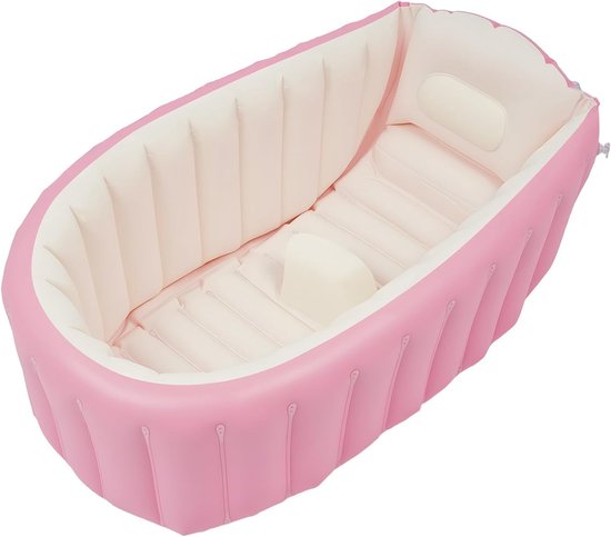 Opblaasbaar Babybad - Draagbaar Badje - Reizen en Thuis - Inclusief Voetpomp - 77 x 40 x 25 cm - Roze