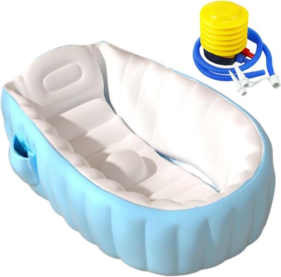 Opblaasbaar Babybad - Peuterbad Douche - Veilig Baden - Inclusief Voetpomp - 98x64x28cm - Blauw