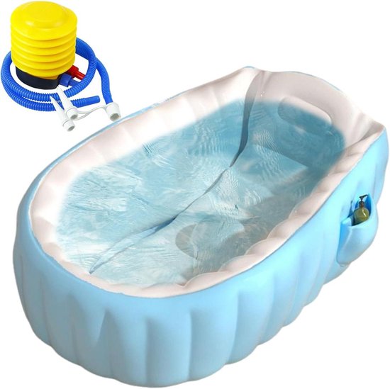 Opblaasbaar Babybad - Peuterbadje Vouwbaar - Veilig Baden - Met Voetpomp - 98x64x28cm - Blauw