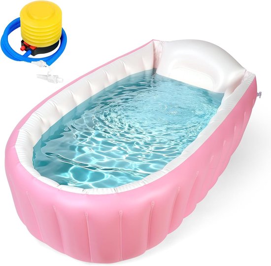 Opblaasbaar babybadje, draagbaar peuterbad, babybad met luchtpomp, inklapbaar, antislip, babybad, reisbad voor baby, opvouwbare douchebak, mini-luchtzwembad, douchebak (roze)
