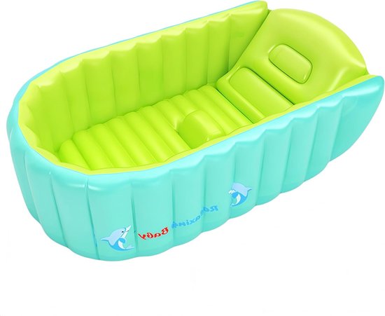 Opblaasbaar Babybadje voor Baby's en Peuters, Antislip Bad Tray, Vouwbaar Reisbad met Zacht Kussen en Centrale Stoel (0-3 Jaar)