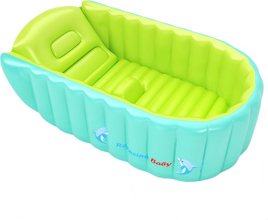 Opblaasbaar Babybadje voor Baby's en Peuters, Antislip Badtray, Vouwbaar Reisbad met Zacht Kussen en Comfortabele Zitplaats (0-3 Jaar)