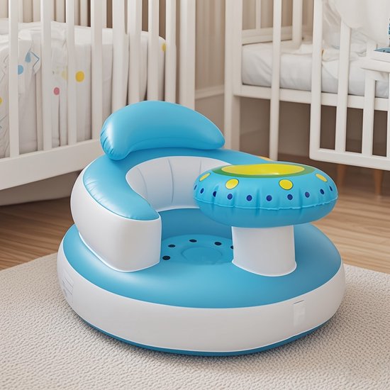 Opblaasbaar Babyzitje met Ingebouwde Pomp – Blauw-Draagbare Zit- en Staondersteuning voor Baby’s vanaf 3 Maanden, Comfortabele Reisstoel voor Thuis, Vakantie en Onderweg