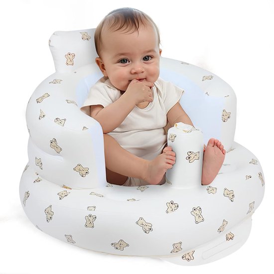 Opblaasbaar babyzitje voor baby's vanaf 3 maanden – Babyvloerzitje om zelfstandig te zitten – Babyzitje voor zuigelingen – Opblaasbare babystoel met ingebouwde luchtpomp – Beer