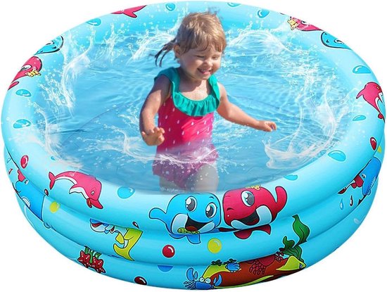 Opblaasbaar Kinderbadje - Peuterbadje Zwembad - Waterpret Buiten - Opblaasbare Bubbelbodem - 90 cm - Blauw