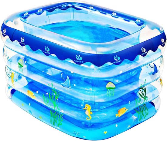 Opblaasbaar Kinderbadje - Zwemband Bad - Waterspel Buiten - Veilig Bubbel Bodem - Rechthoekig - Blauw