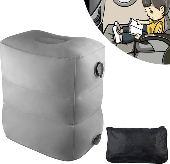 Opblaasbaar Voetenkussen - Reiskussen voor Vliegtuig, Auto en Kantoor - Ergonomisch Ontworpen Voetsteun - Draagbaar en Gemakkelijk Opblaasbaar - Vermindert Vermoeidheid en Bevordert Bloedcirculatie - Reis Accessoire voor Comfortabel Reizen van Merkloos