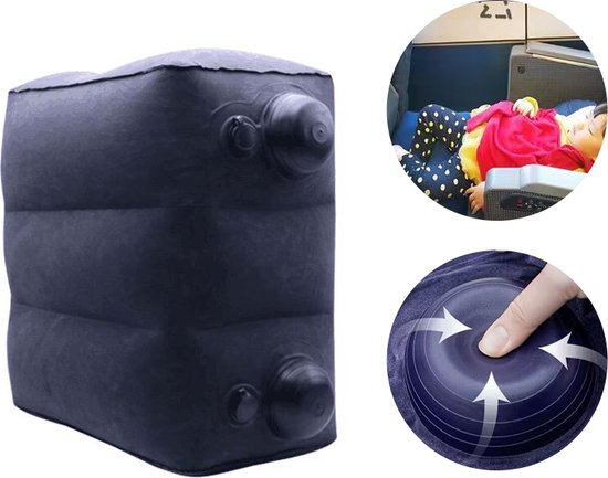 Opblaasbaar voetkussen - 3 hoogtestanden - Vliegtuigbedje - blauw van TravelFootrest.