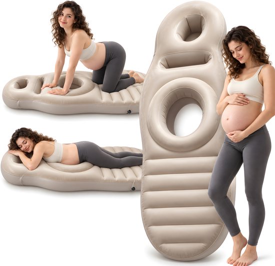 Opblaasbaar Zwangerschapskussen - Buikligkussen voor Zwangeren - Opblaasbaar Buikkussen - PVC Zwangerschapsmatras met Pomp - Ondersteunend Full Body Kussen voor Zwangere Vrouwen - 165 x 70 x 25 cm - Kaki