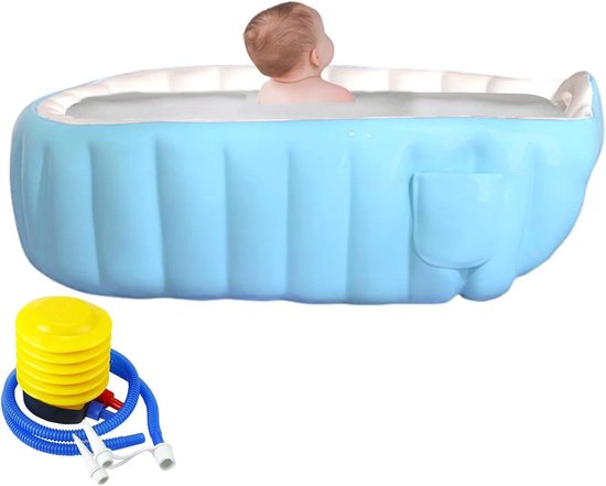 Opblaasbaar Zwembadje - Kinderbadje Babybad - Veilig Baden - Met Voetpomp - 98 cm - Blauw