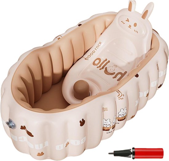 Opblaasbadje - Draagbaar bad - Baby thuis baden - Antislip zitje - 90 cm - Konijn