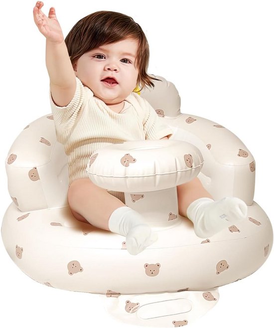 Opblaasbare baby stoel - Zitje voor dreumes - Veilig spelen - Met ingebouwde pomp - 50x50x37 cm - Bruine beer van Merkloos