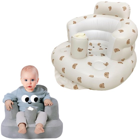 Opblaasbare Babystoel met Ademend Hoesje voor 4-24 Maanden, Ingebouwde Luchtpomp, Zitsteun voor Peuters, Baby Shower Stoel, Buitenstoel, Wintercadeau