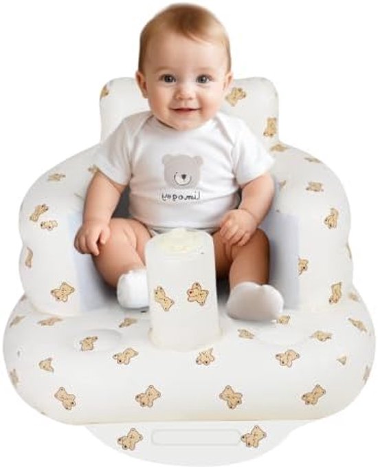 Opblaasbare babystoel met ingebouwde luchtpomp - Zachte ondersteuning voor baby's vanaf 3 maanden - Draagbaar en veilig - Schattig berenontwerp van Merkloos